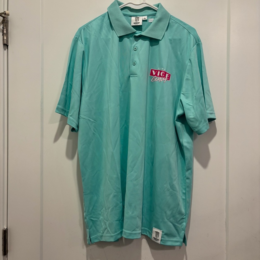 Monster Energy Ultra Vice Guava Polo Shirt Mens XL Teal Short Sleeve Promo Logo
